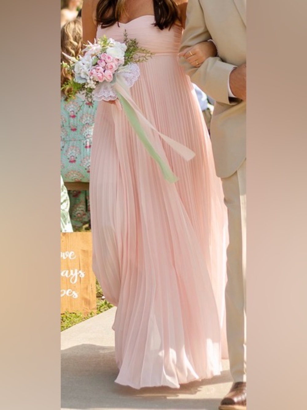 Strapless Pleated Maxi Wedding Dress in Blush Pink